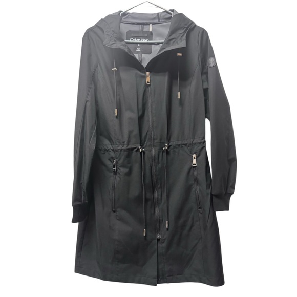 NWT‎ Black Calvin Klein Fashion Anorak Trench Coat Sz Small - Picture 9 of 13